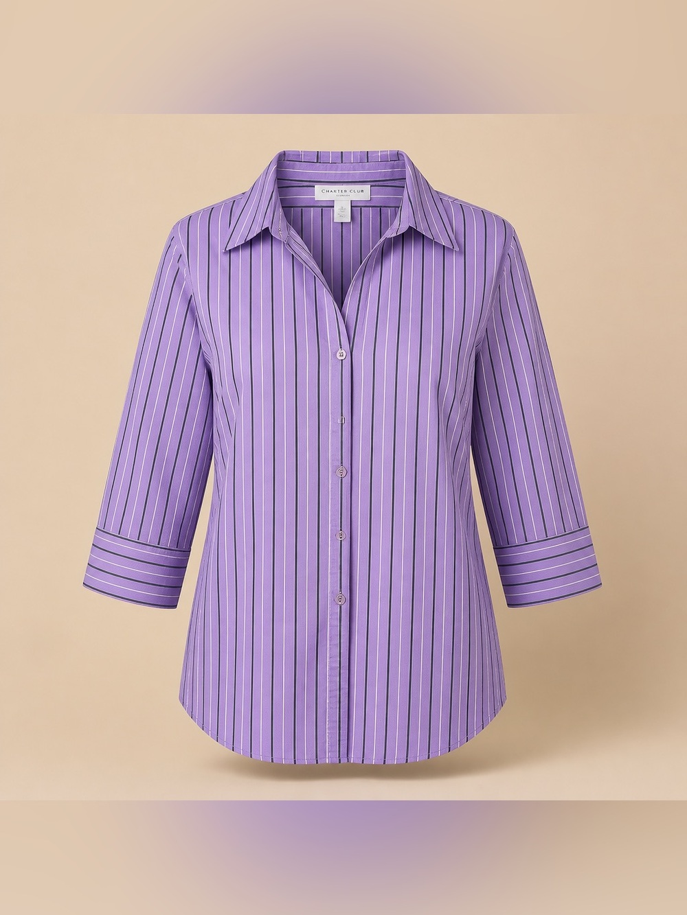 George Woman Striped 22W/24W Stretch Cotton Spandex Blend Button Down Shirt